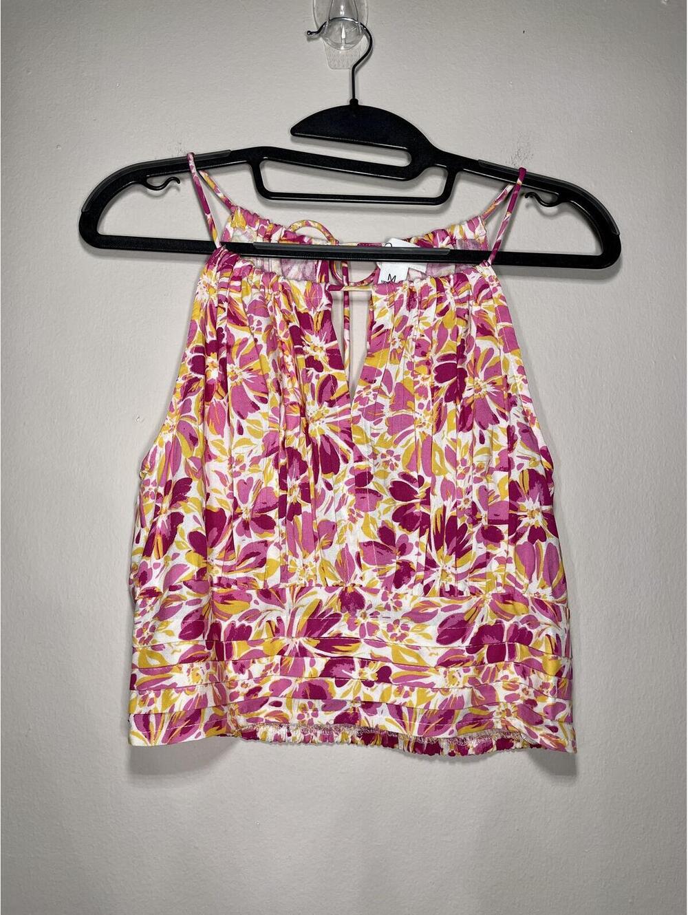 Japna Floral Halter Crop Top Smocked Boho Festival Blouse M